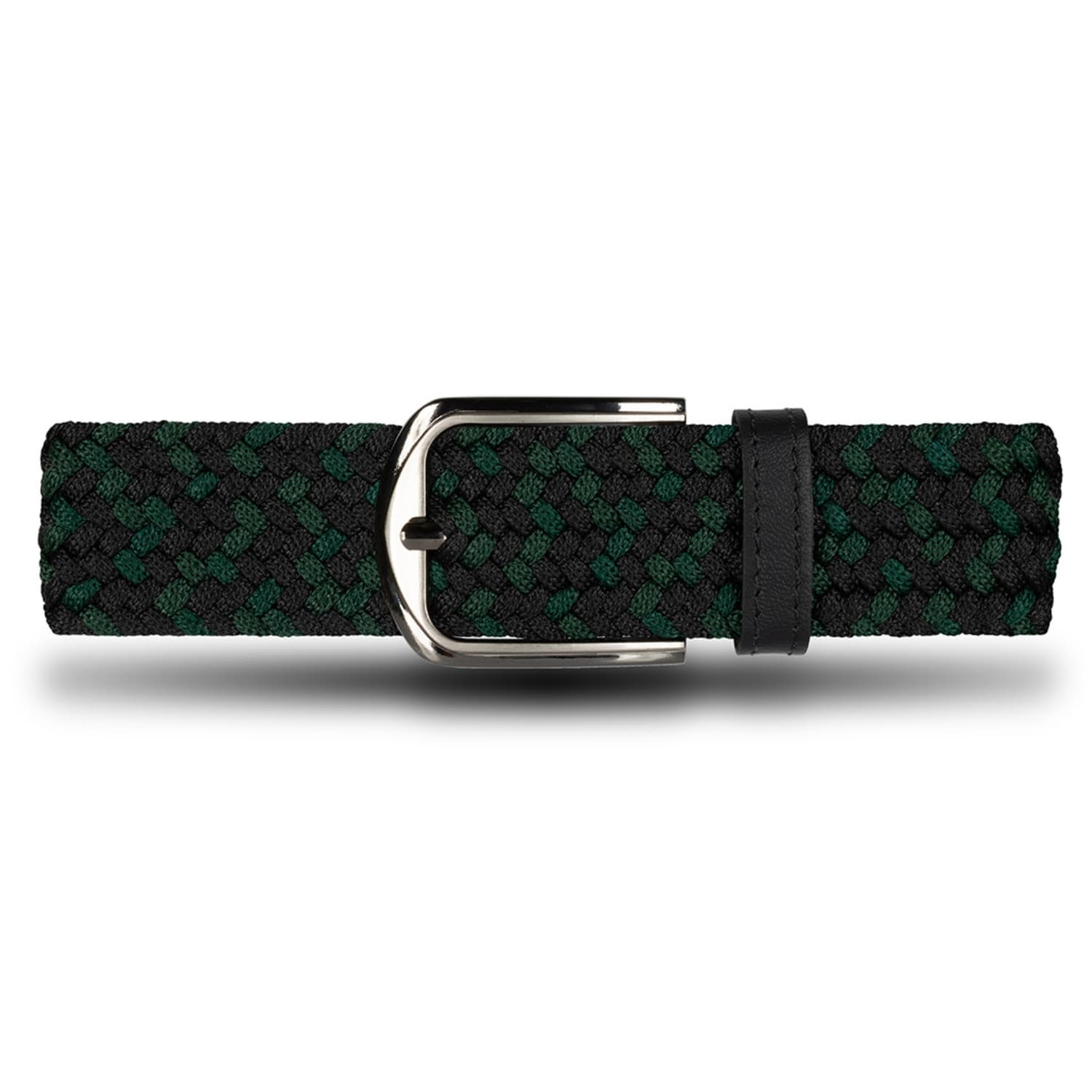 Cinturón Trenzado Hombre OS14 - Negro Y Verde Deep Sea | Origeness frente sin huecos elastico 