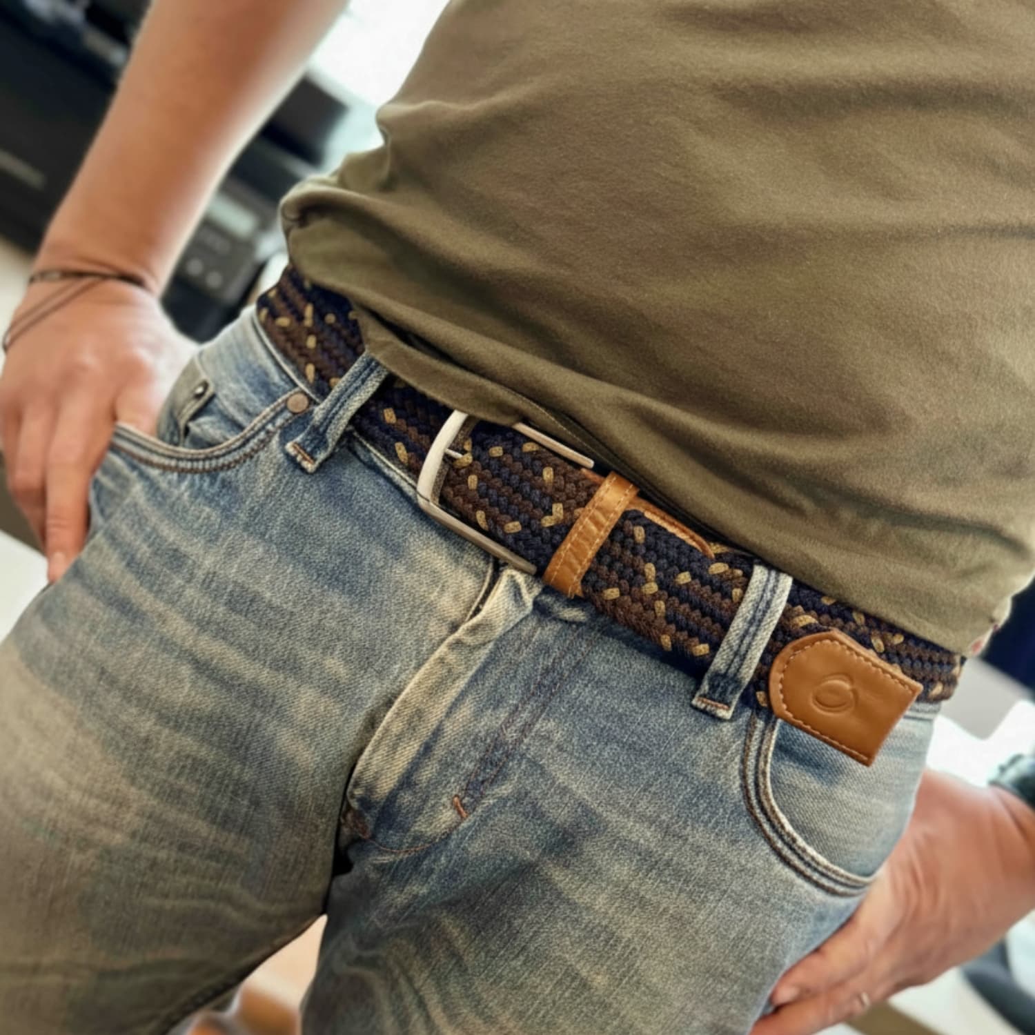 Cinturón Trenzado Hombre OS10 - Azul Y Café Bronce | Origeness