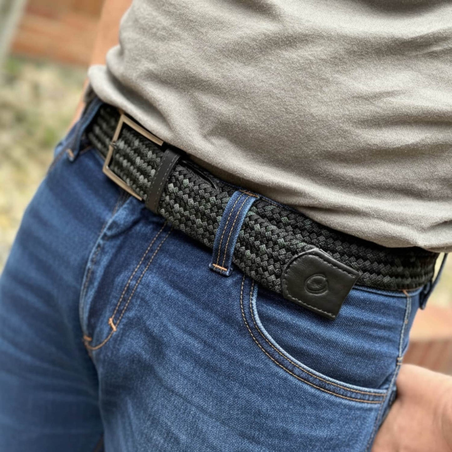 Cinturón Trenzado Hombre OS13 - Negro Y Gris Carbono | Origeness modelo o o
