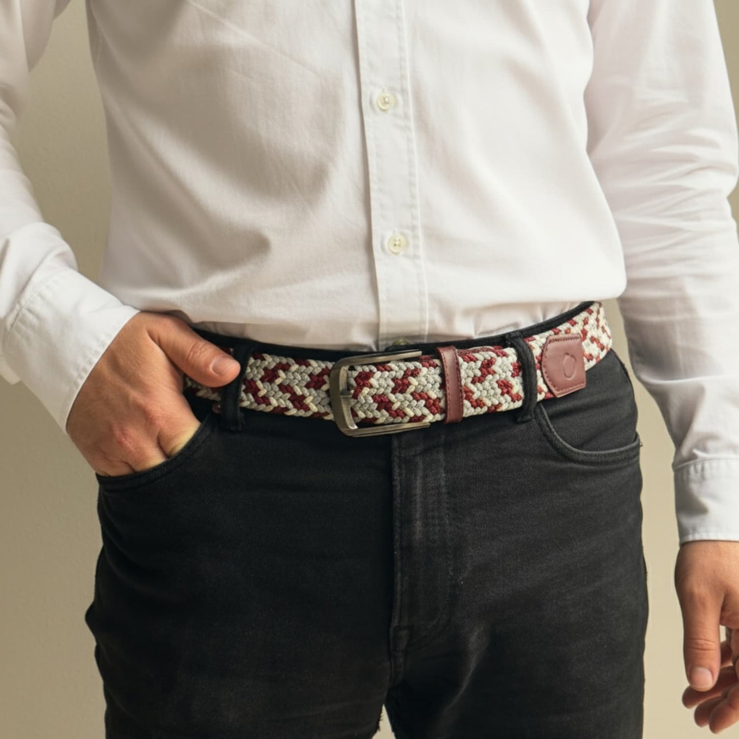 Cinturón Trenzado Hombre OS42 - Gris Borgoña | Origeness