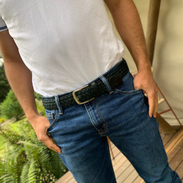 Cinturón Trenzado Hombre OS14 - Negro Y Verde Deep Sea | Origeness modelo